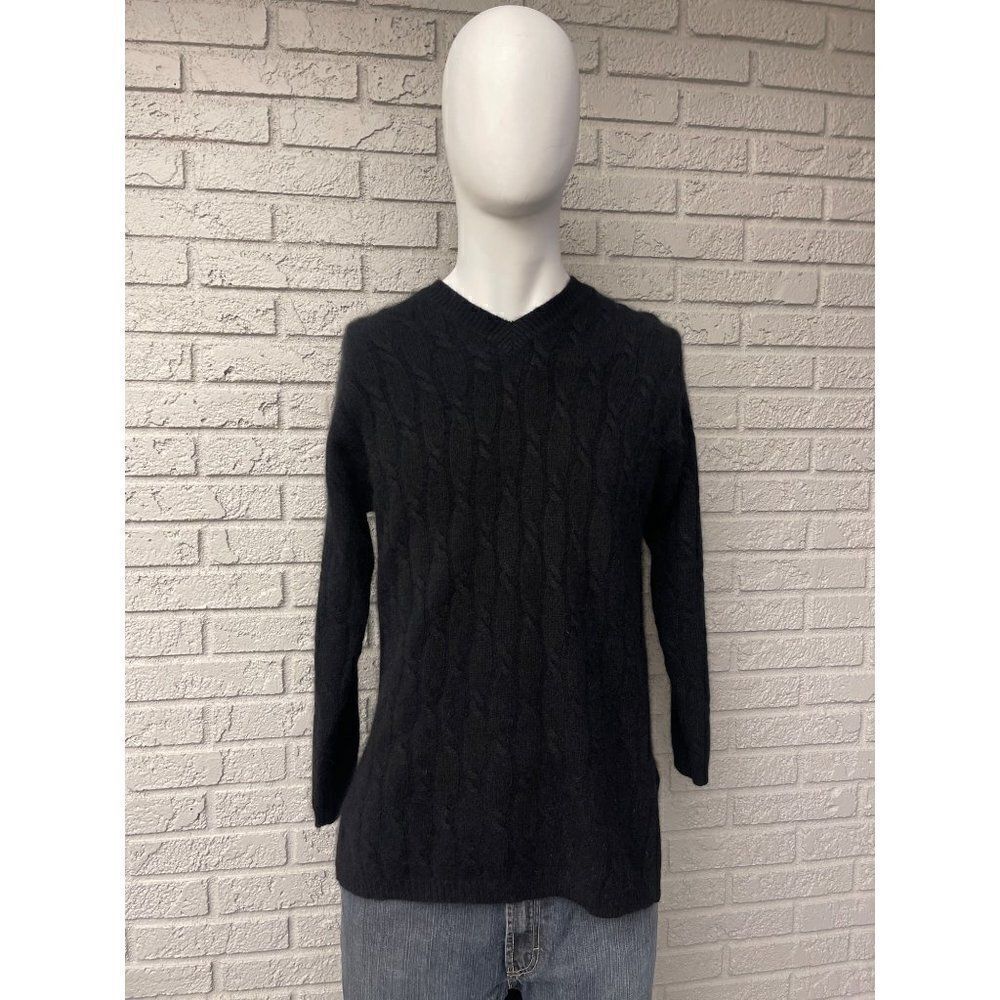 Vintage Express Tricot Black Cable Men’s Rabbit Hair / Lambswool Cable Sweater